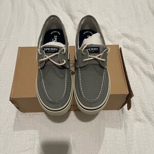 Sperry Gray Canvas Classic Boat Shoes with Cream Laces